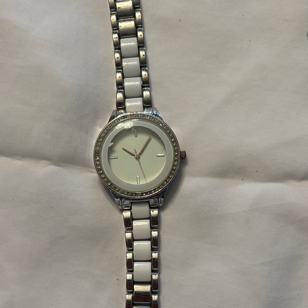 Silver And White Watch With Crystal Accents